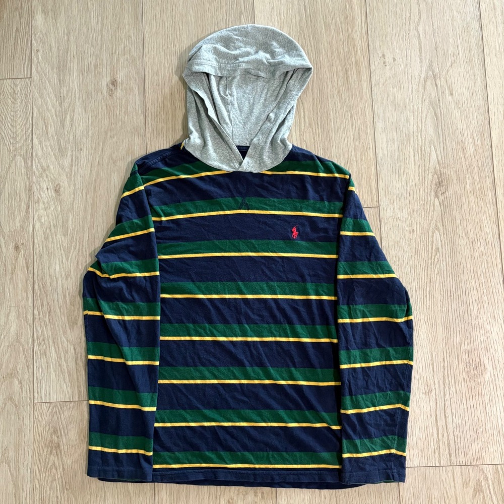 Polo Ralph Lauren Striped Hoodie Long Sleeve Polo Shirt Red Pony Logo Size Small